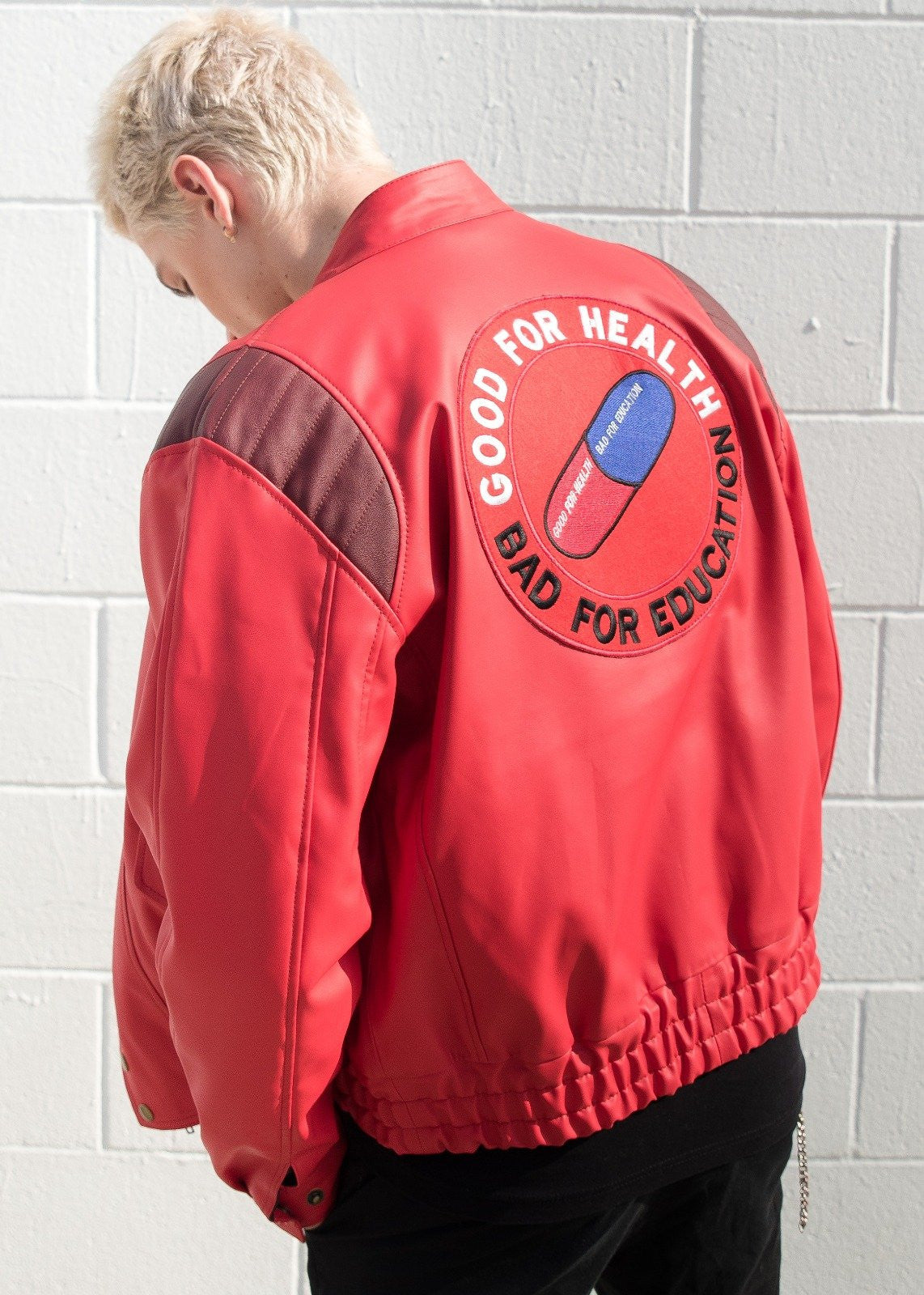 Mens Akira Kaneda Red Leather Motorcycle Jacket (Good for Health Version)