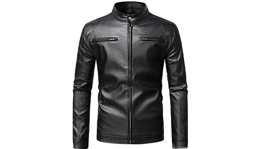 Men's Leather Jacket with Eagle Motif and Standup Collar LUXE LEATHER