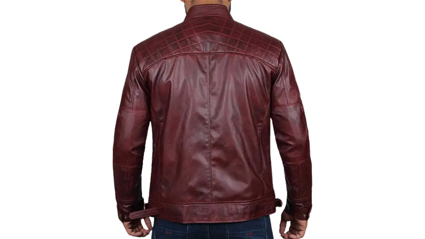 Stylish Maroon Leather Jacket with Embroidered Patches LUXE LEATHER