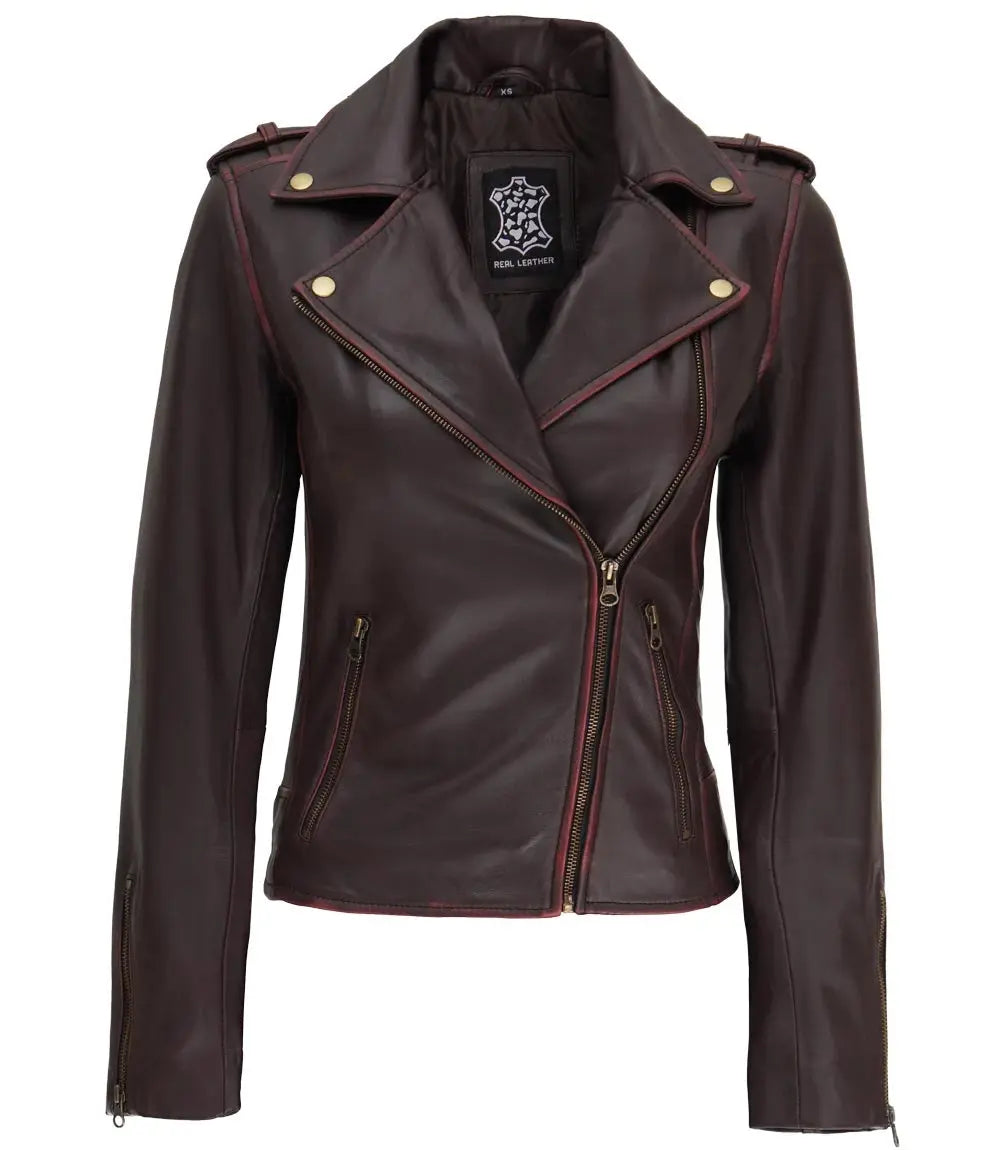 Women's leather jacket Brown Asymmetrical Motorcycle Jacket LUXE LEATHER