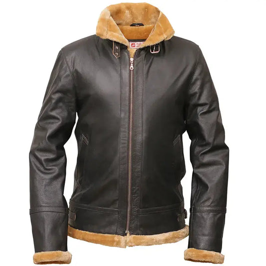 Flight Aviator Black Brown Shearling Leather Jacket LUXE LEATHER