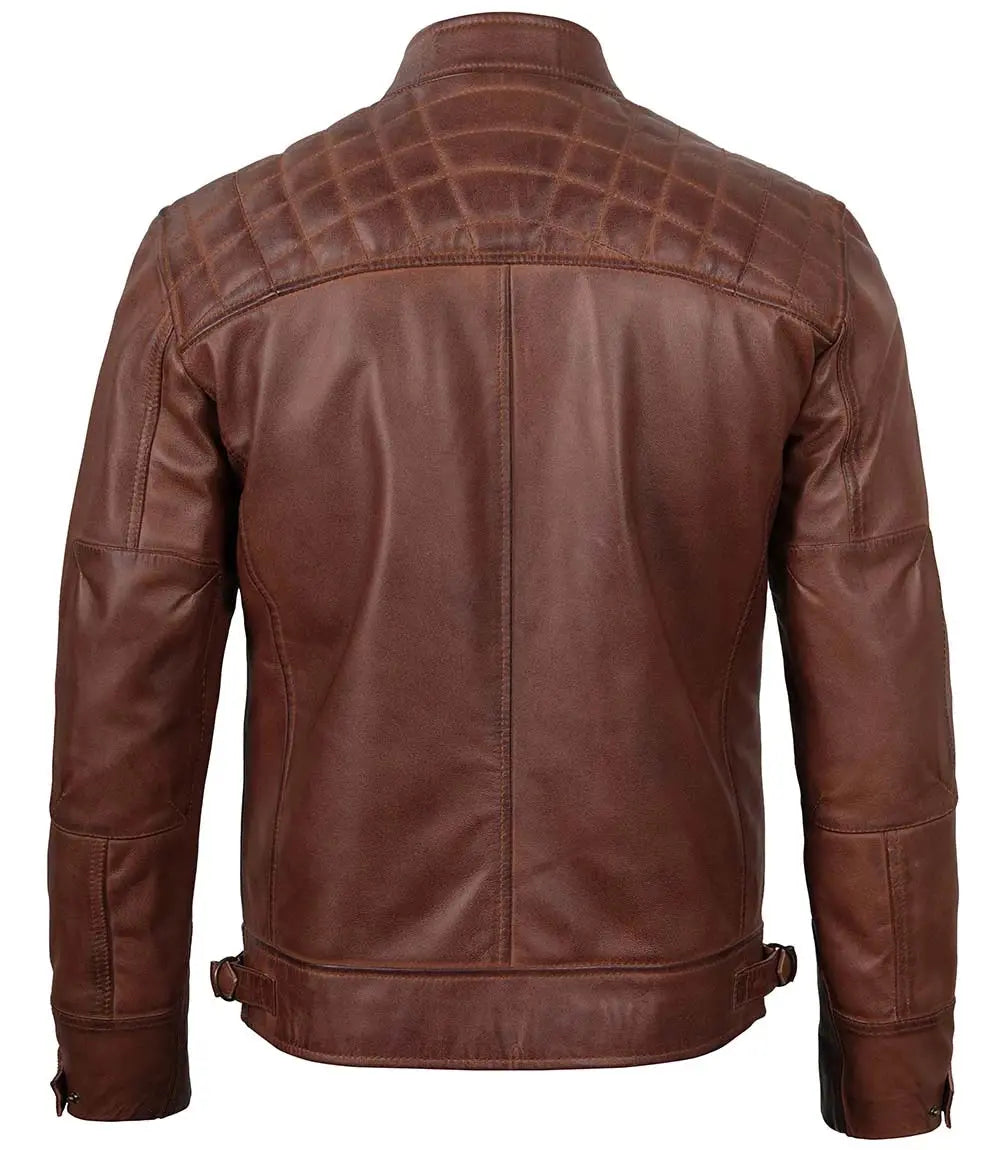 Cognac Brown Quilted Leather Jacket For Men LUXE LEATHER