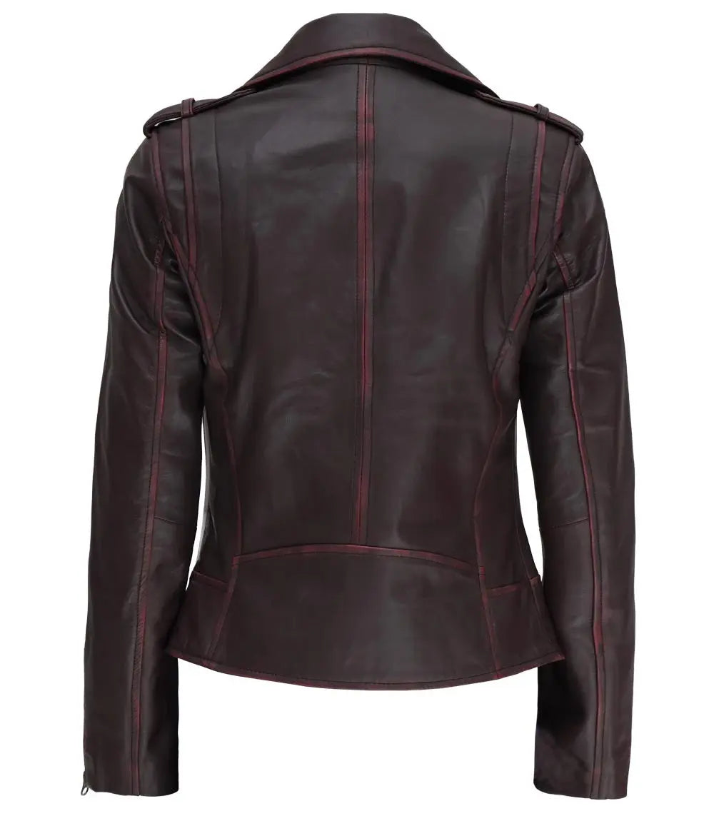 Women's leather jacket Brown Asymmetrical Motorcycle Jacket LUXE LEATHER