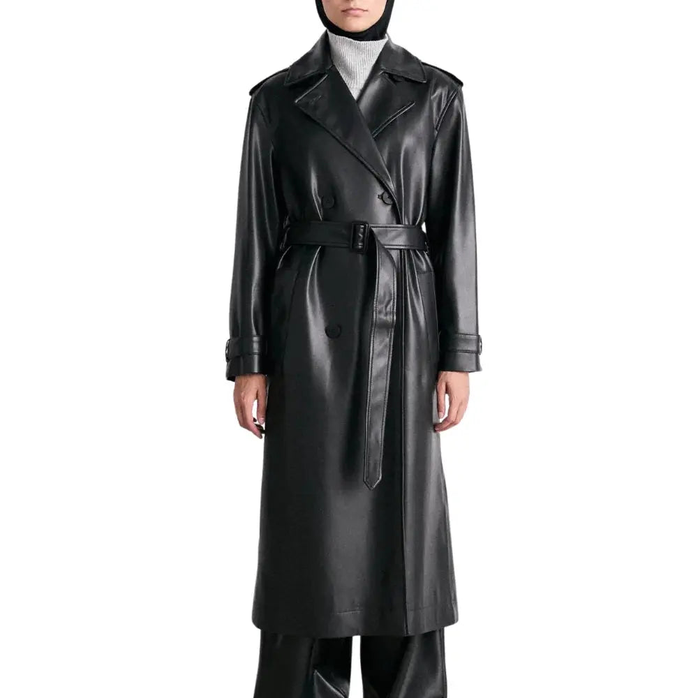 Women's Black Leather Trench Coat LUXE LEATHER