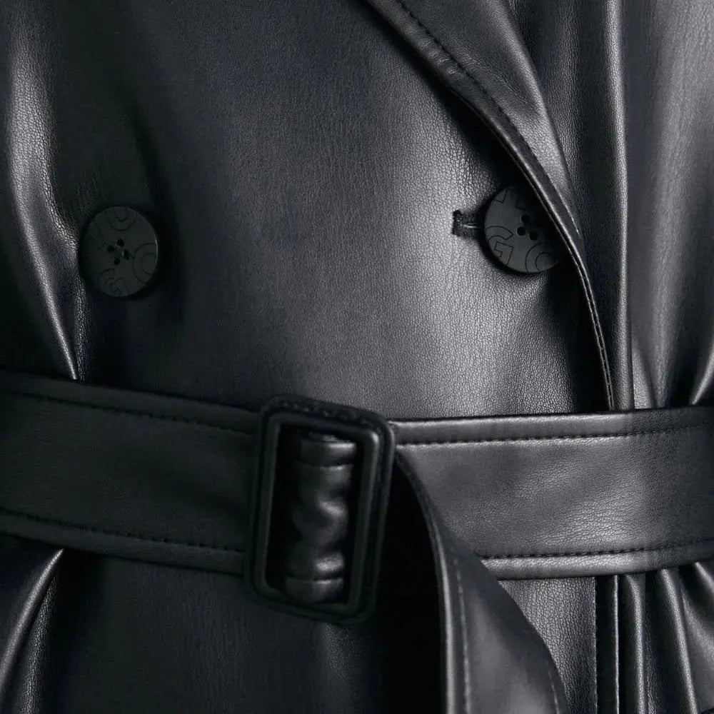 Women's Black Leather Trench Coat LUXE LEATHER