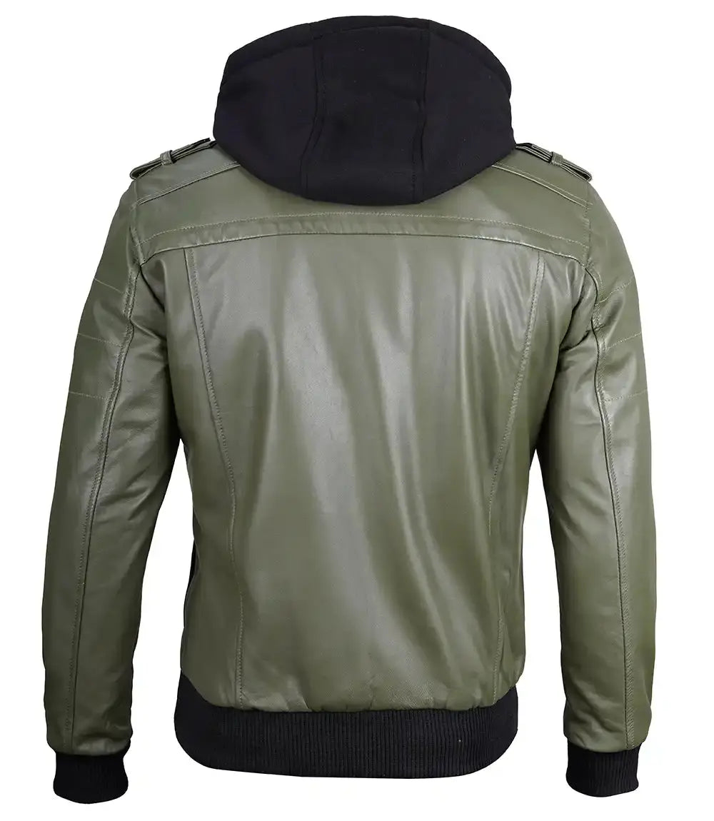 Mens Leather Jacket with Removable Hood LUXE LEATHER