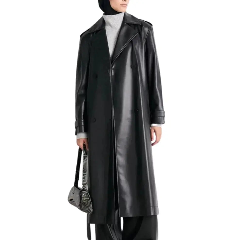 Women's Black Leather Trench Coat LUXE LEATHER