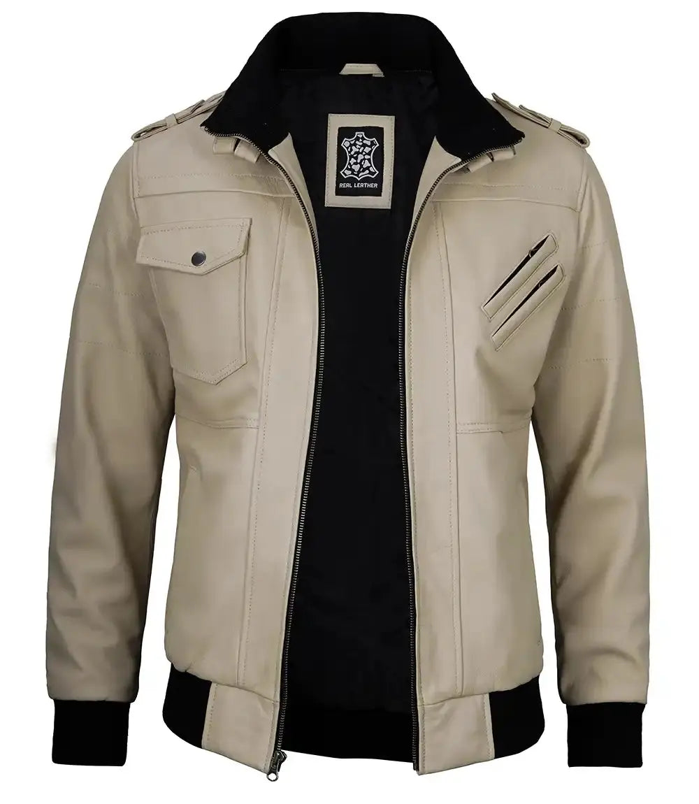 Mens Leather Jacket with Removable Hood LUXE LEATHER