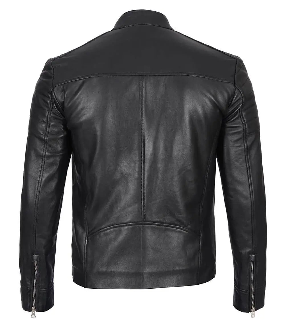 Black Cafe Racer Leather Jacket LUXE LEATHER